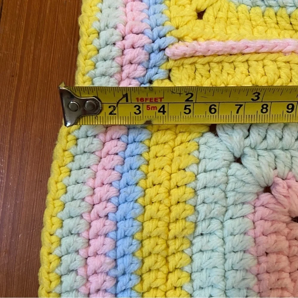Afghan Crochet Throw Blanket Raised 3D Square Blanket Handmade Pastel Rainbow